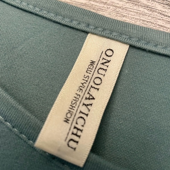 NWOT Tiered Sleeve Short Sleeve Mini Dress Sage Green Size M Soft, stretch - Picture 4 of 4